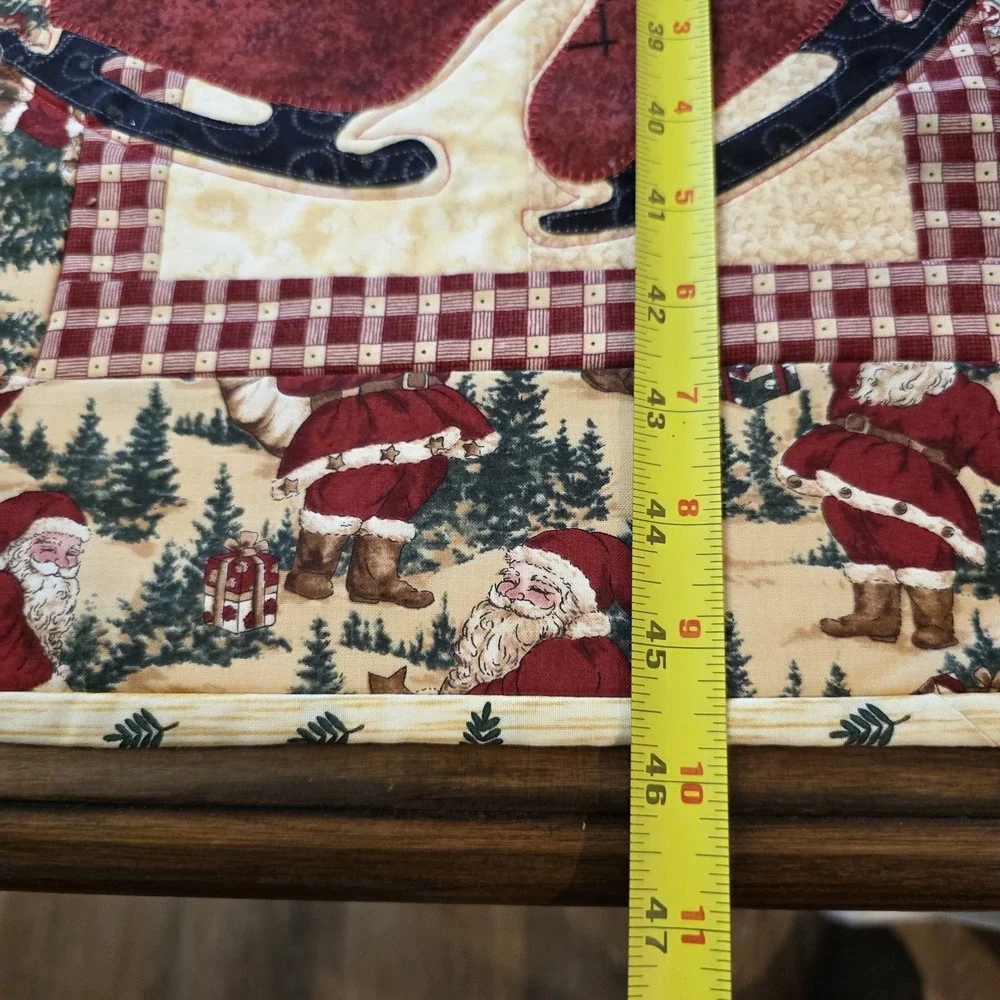 Vintage Handmade Quilted Christmas Table Runner Santa Ice Skates 15x46